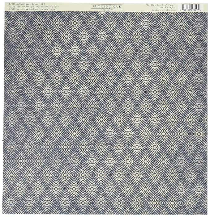 Patterned paper with blue and white geometric design, brand 'Authentique' visible.