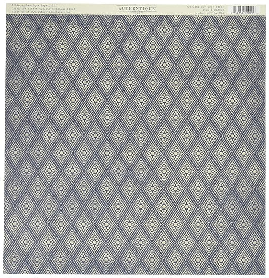 Patterned paper with blue and white geometric design, brand 'Authentique' visible.