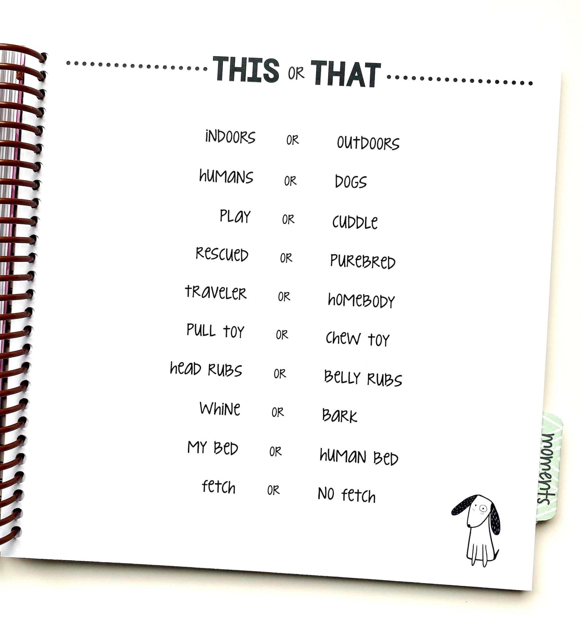 This or that page to record your dogs preferences