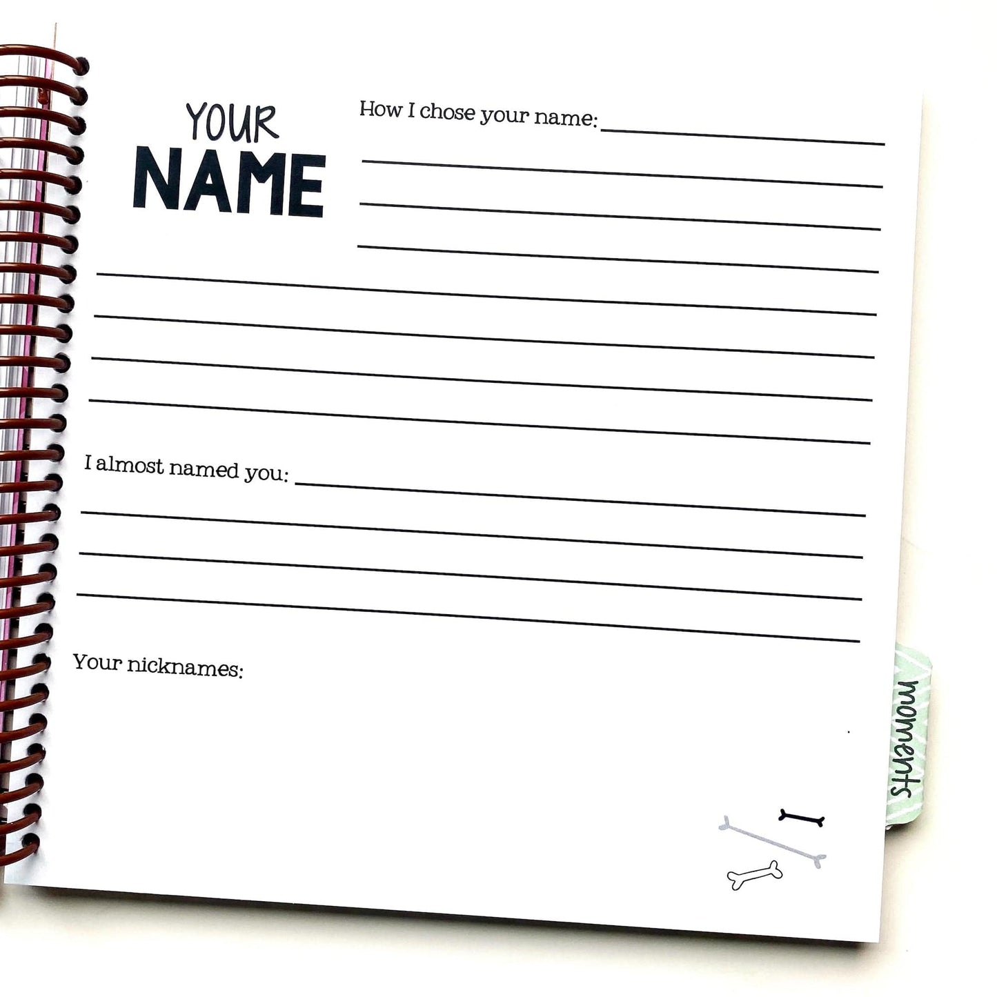 Page to write down how you decided on your dogs name and list the nicknames you have for them