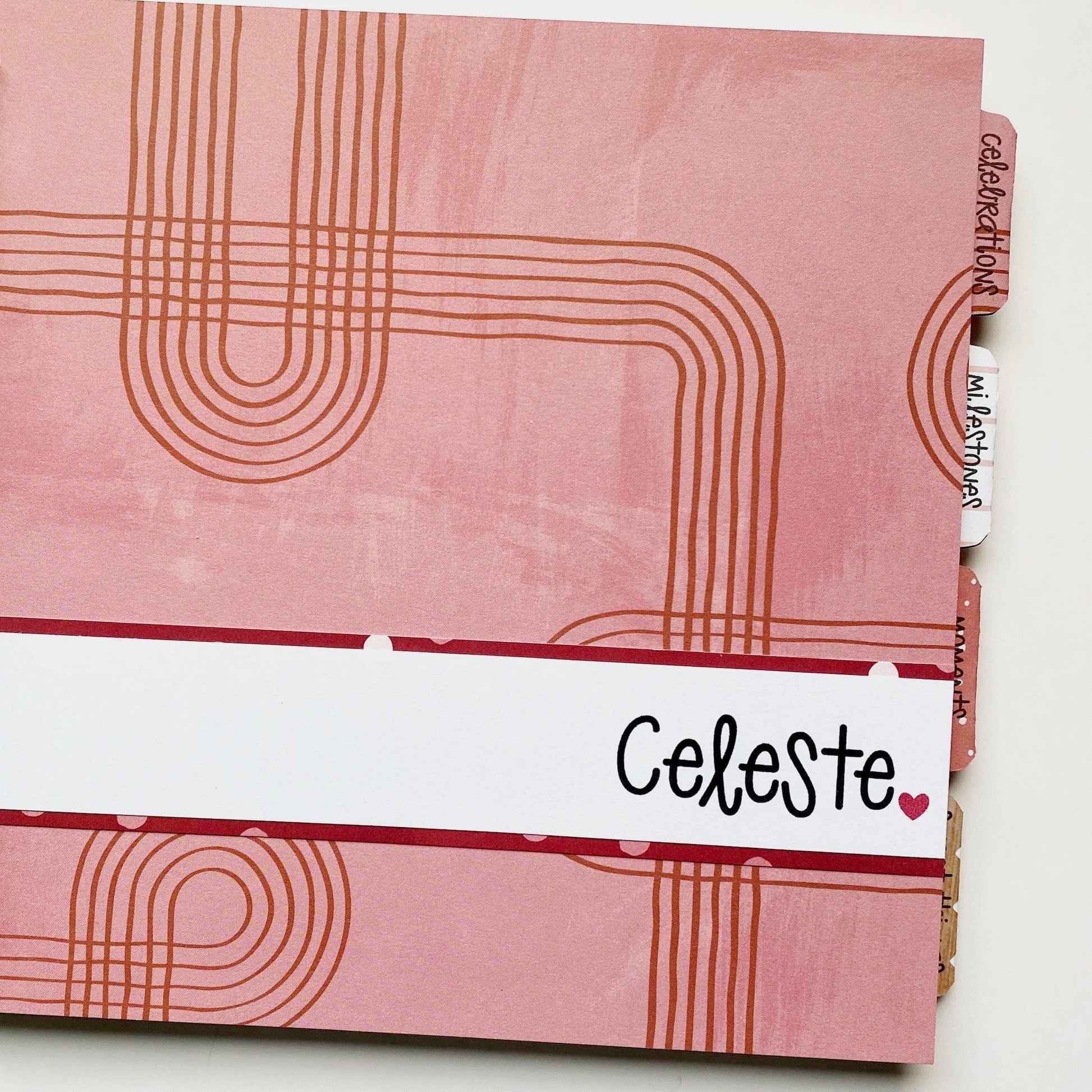 Foster Child Baby Book. Front cover with pink boho design