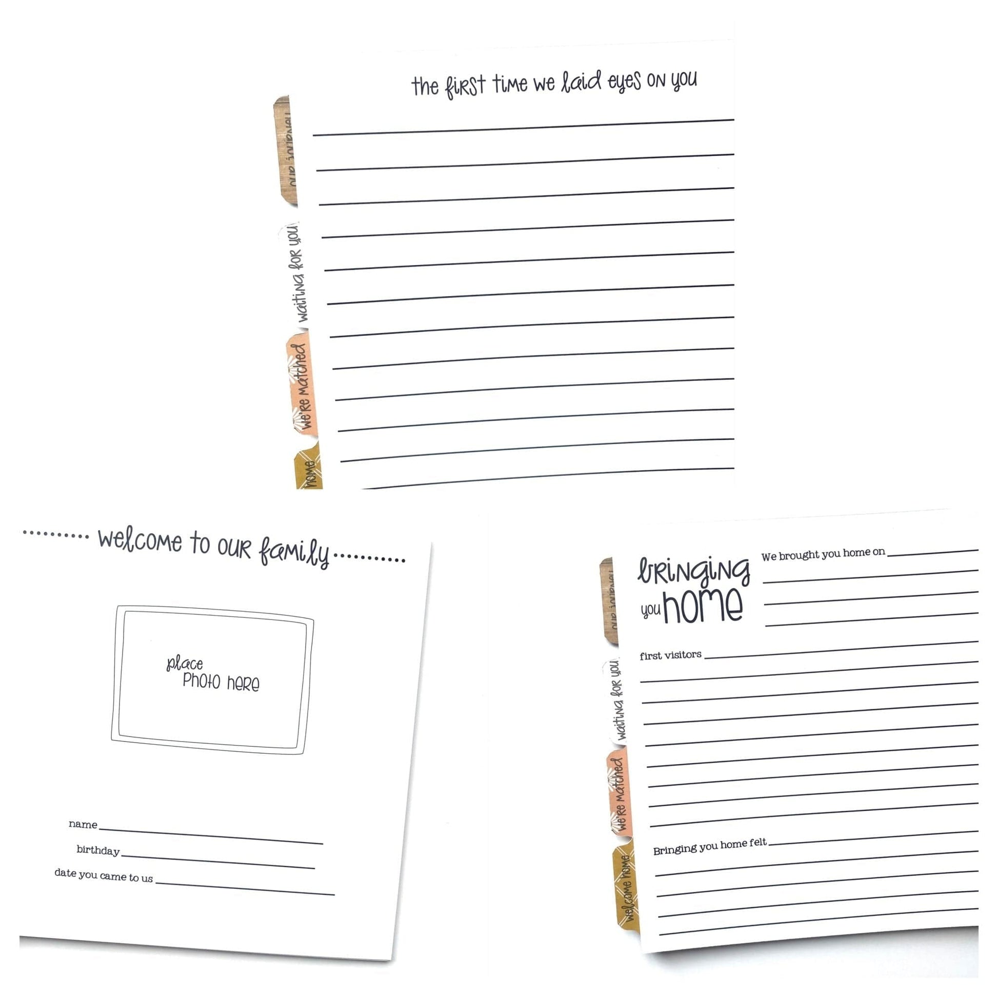 adoption journal pages related to bringing baby home