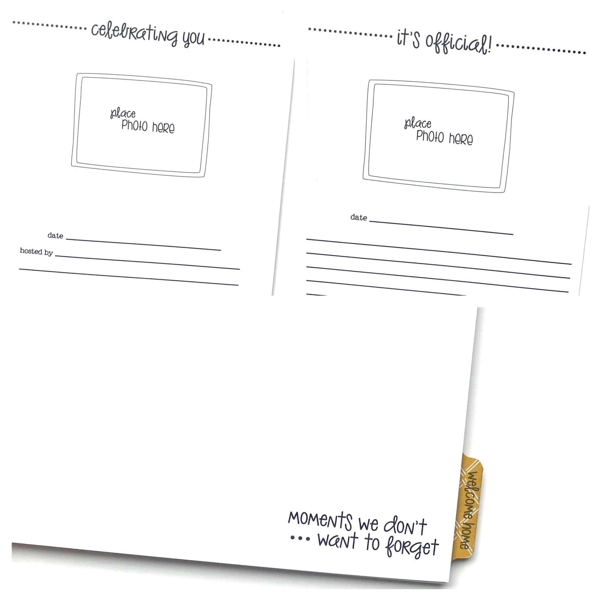 adoption journal pages to place photos from baby shower or other celebration and a photo of the day the adoption becomes official