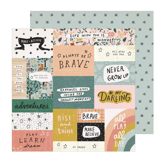 muted color scrapbook journaling cards with star patterns on reverse