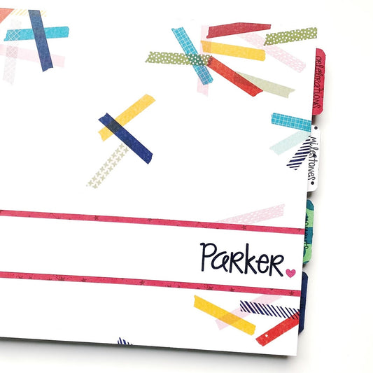 Foster Child Baby Book. Bright White Front Cover with primary color bands across front