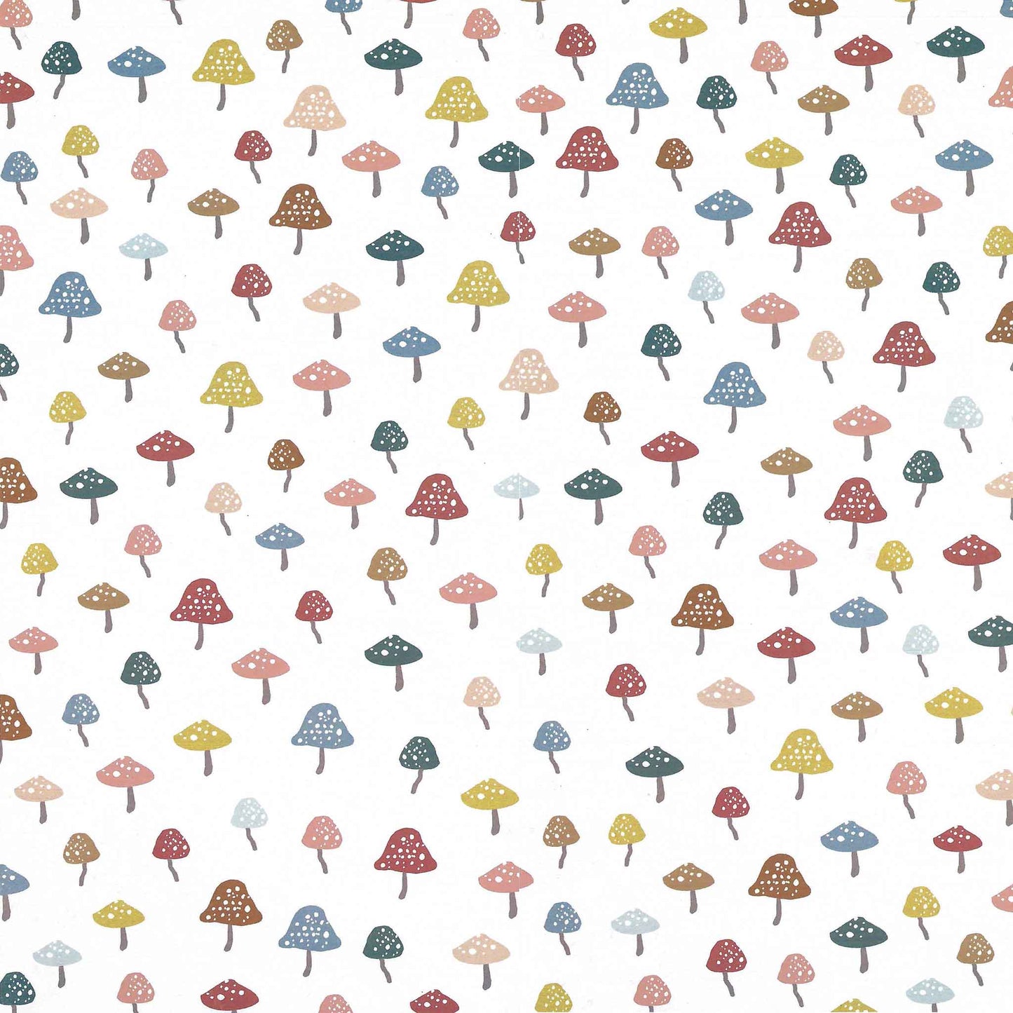 Pattern of colorful mushrooms on a white background