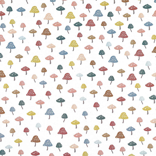 Pattern of colorful mushrooms on a white background