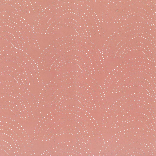 Pattern of rainbows with white small dots on a pink background