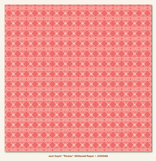 Pink paper with geometric triangle diamond pattern, brand 'Just Sayin'' visible