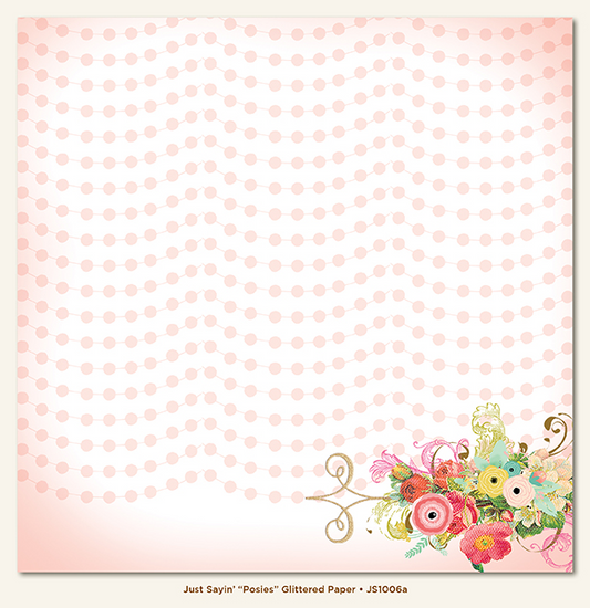 Glittered paper with pink polka dots and floral design on a white background