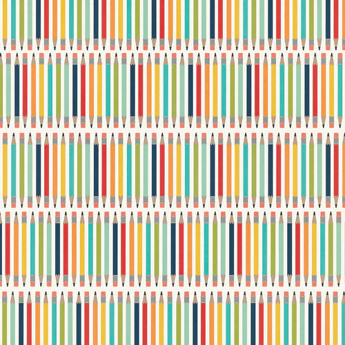 Pattern of colorful pencils on a white background