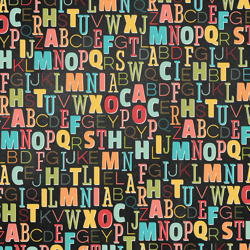 Pattern of colorful letters on a black background