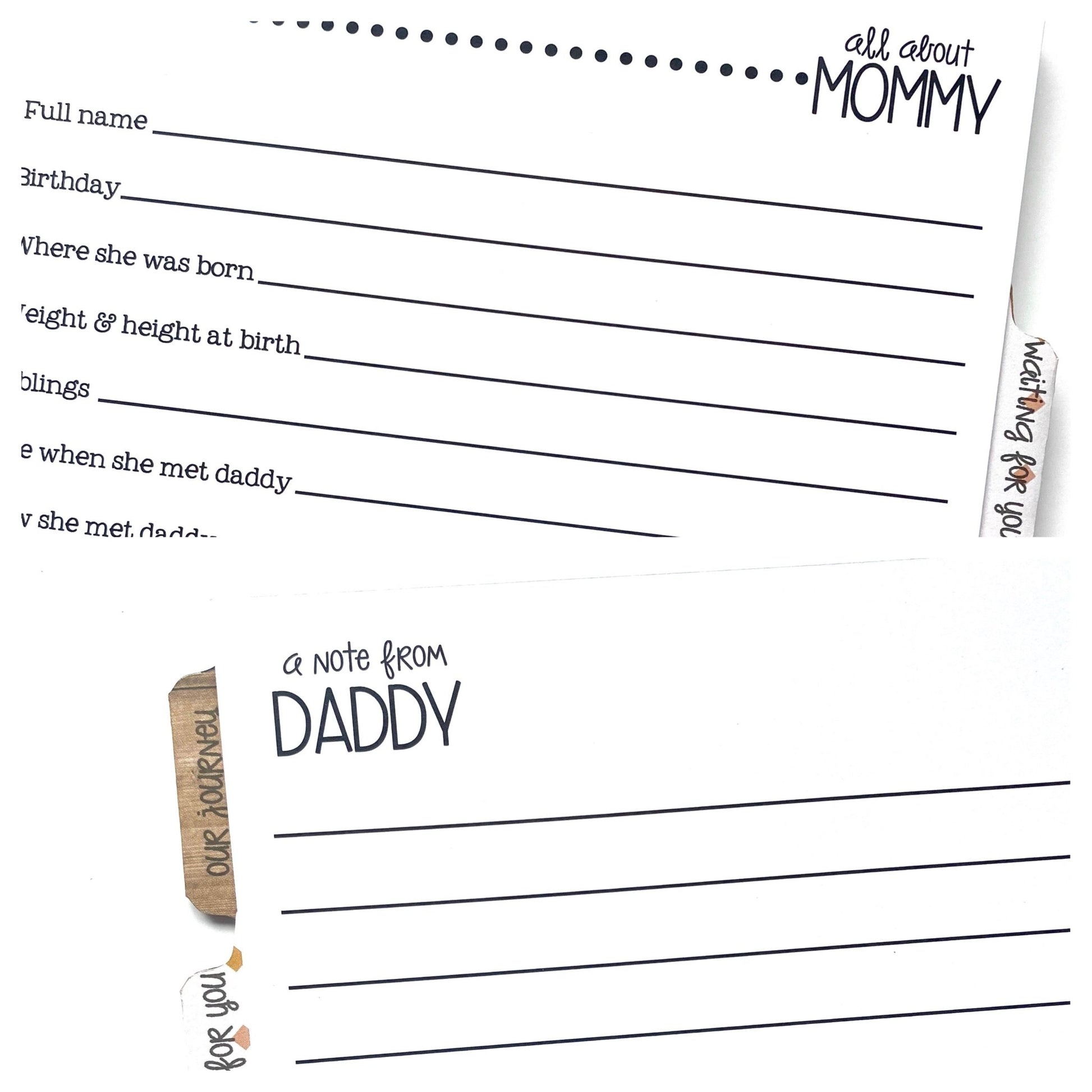 an all about mommy page and a note from daddy page